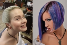 Яркое окрашивание фиолетовые волосы до и после фото Kawaicat кавайкэт