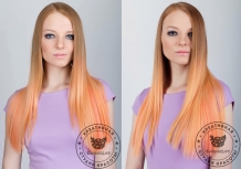 биоламинирование омбре персиковый цвет на волосах