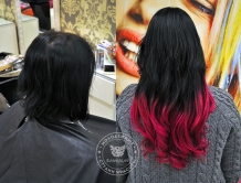 Наращивание славянских волос с окрашиванием с яркий цвет