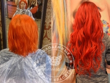 наращивание волос цветные волосы окрашивание в рыже-красный укладка локоны